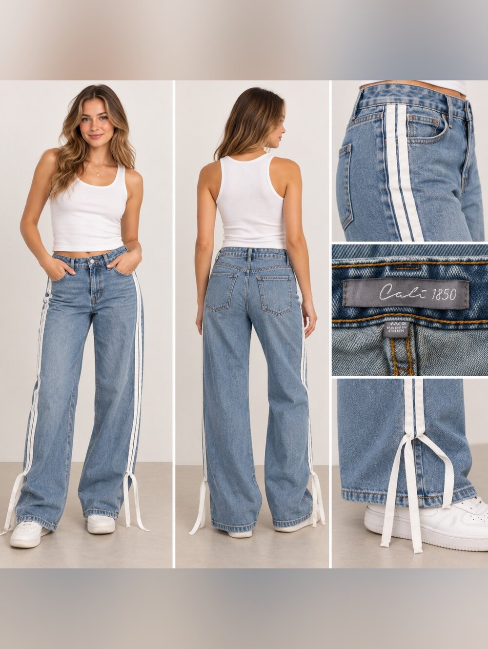 Candie's Light Blue Wide Leg Jeans with White Side Stripes